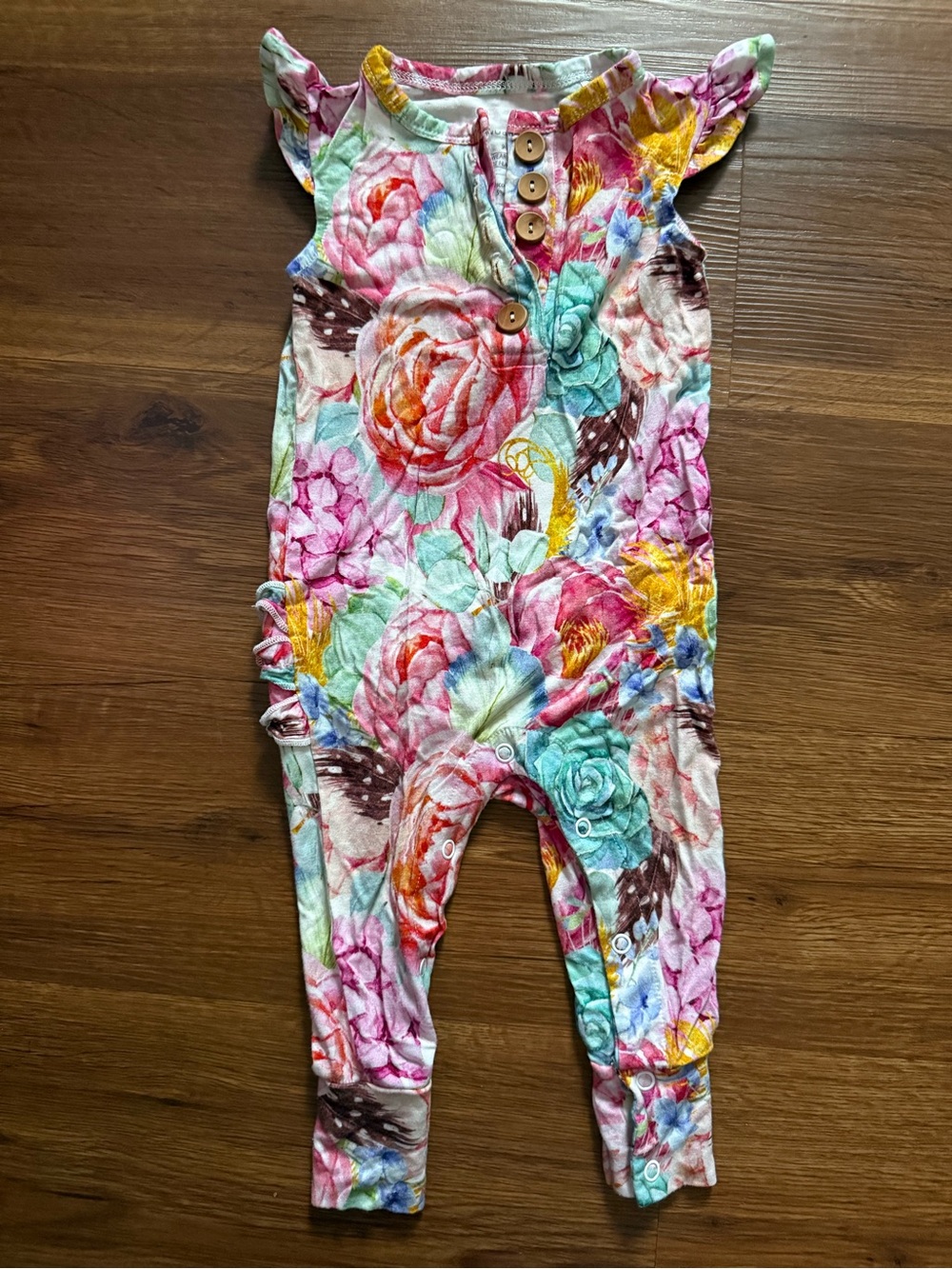 Floral Succulent Print Girls' BambooRomper - Pink Multicolor